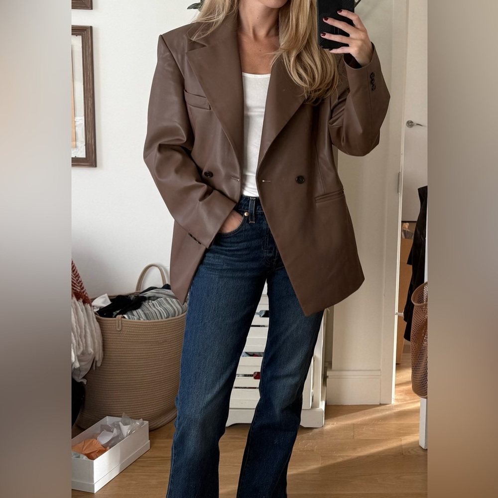 NWT Source Unknown Brown Faux Leather Blazer Jacket